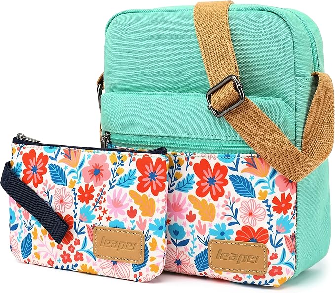 Leaper Girls Crossbody Purses for Kids 2 PCS Cross Body Bag Women Messenger Bag Girls Canvas Bag Cross Body Purse Set
