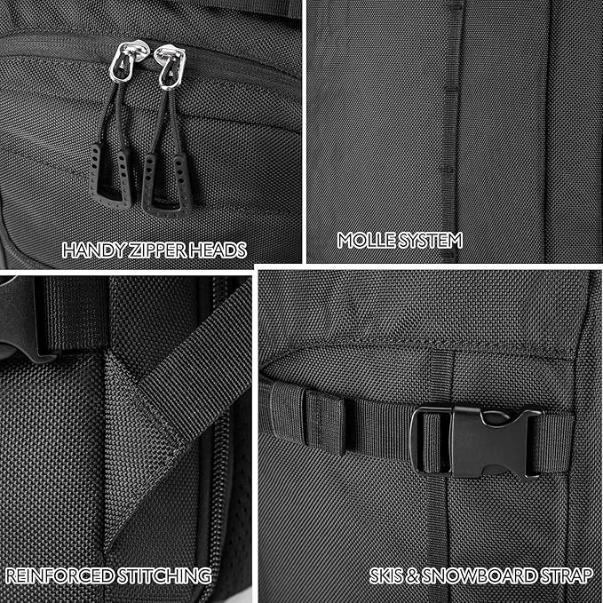 Unigear Ski Boot Bag, 70L Ski Boot Travel Backpack for Ski Helmet, Goggles, Gloves, Skis, Snowboard & Accessories（Black）