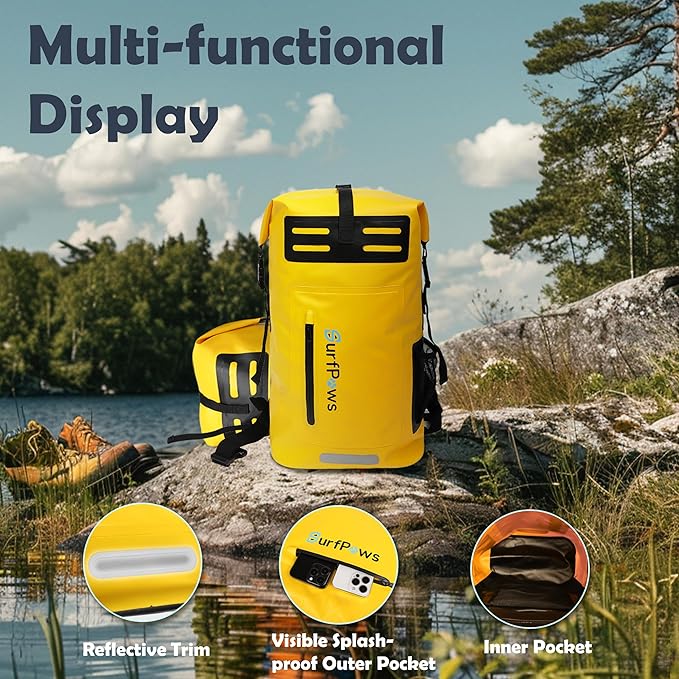 Waterproof Backpack - Outdoor Dry Bag for Boating, Camping, Rafting, Fishing, and More, with Waterproof Phone Pouch (Yellow, 35L)