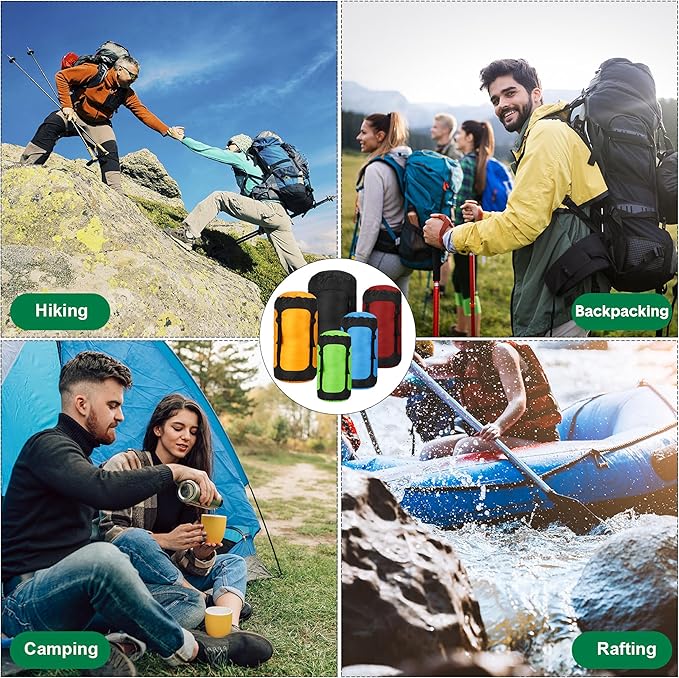 5 Pcs Compression Sacks for Backpacking 5L/10L/15L/20L/35L Camping Sleeping Bag Stuff Sack Water Resistant Sleeping Bag Storage Sack for Space Saving Hiking Gear