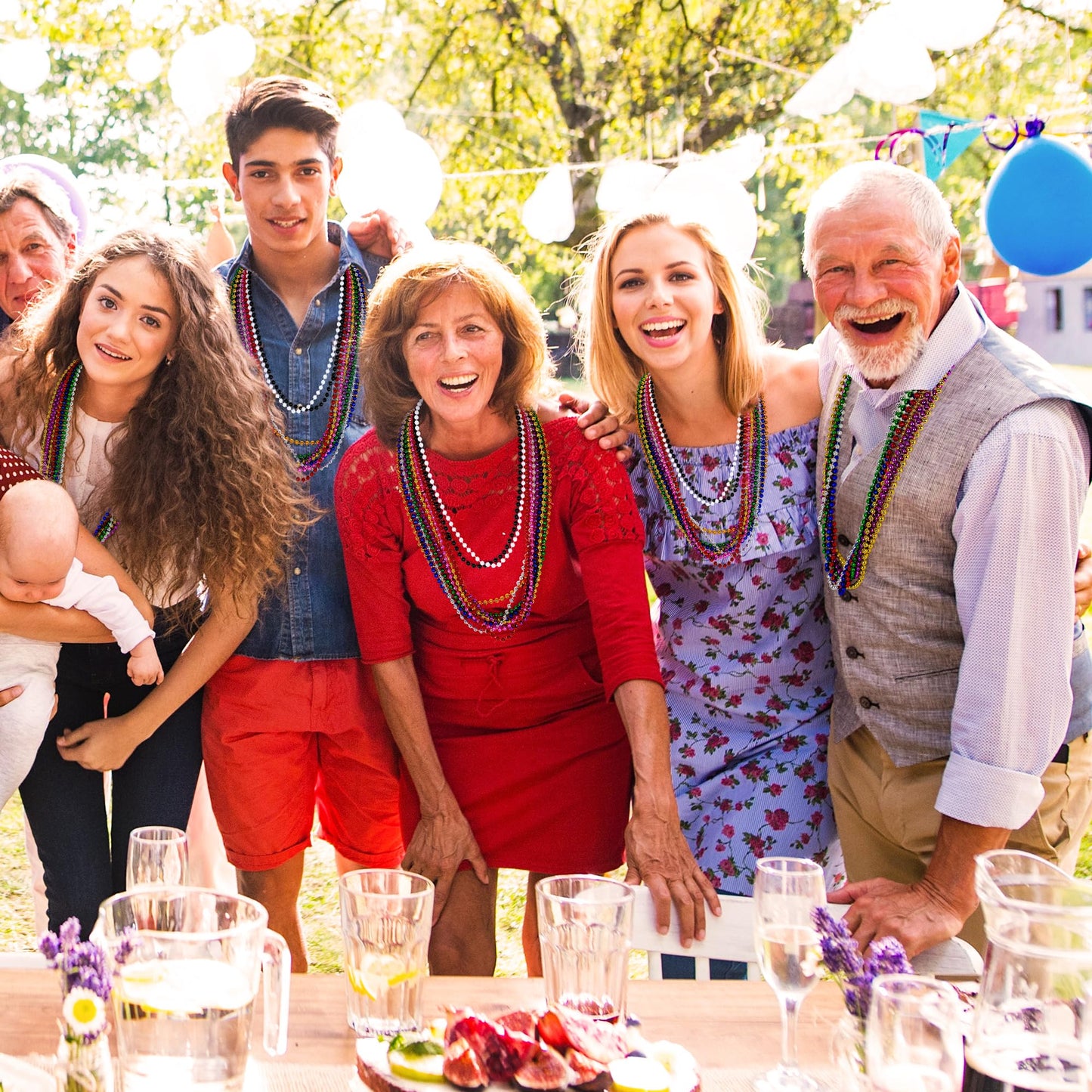 Huskein Bead Necklace, 120PCS Mardi Gras Beads, 33" Colorful Mardi Gras Beads Necklaces, Women Men Party Costume Accessories Parade Throws Bulk Party Favors for Christmas Pirate Carnival