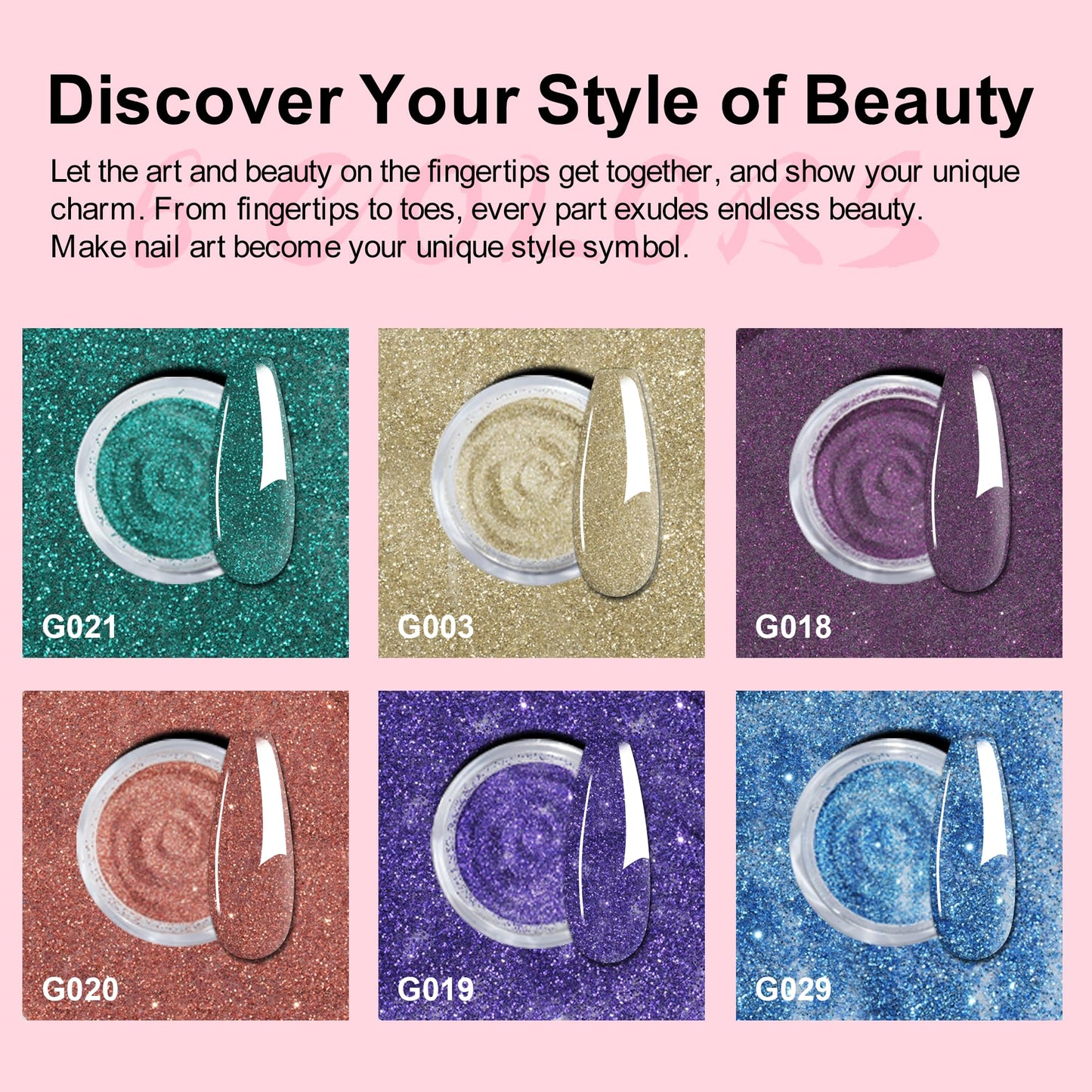 Eodci 12 Pcs Dip Powder Nail Kit Starter, 6 Colors Glitter Blue Starry Green Sparkle Purple Dipping Powder Kit with Base & Top Coat, Nail Art Dip Manicure Kits for Women