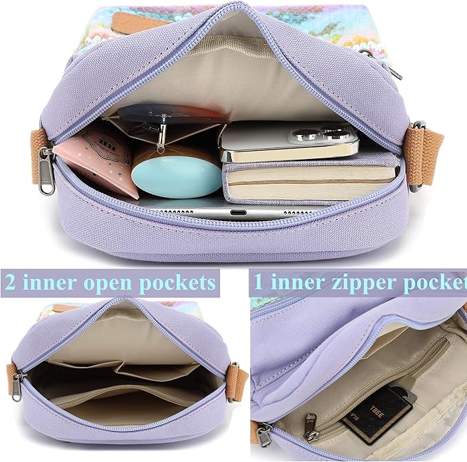 Leaper Girls Crossbody Purses for Kids 2 PCS Cross Body Bag Women Messenger Bag Girls Canvas Bag Cross Body Purse Set