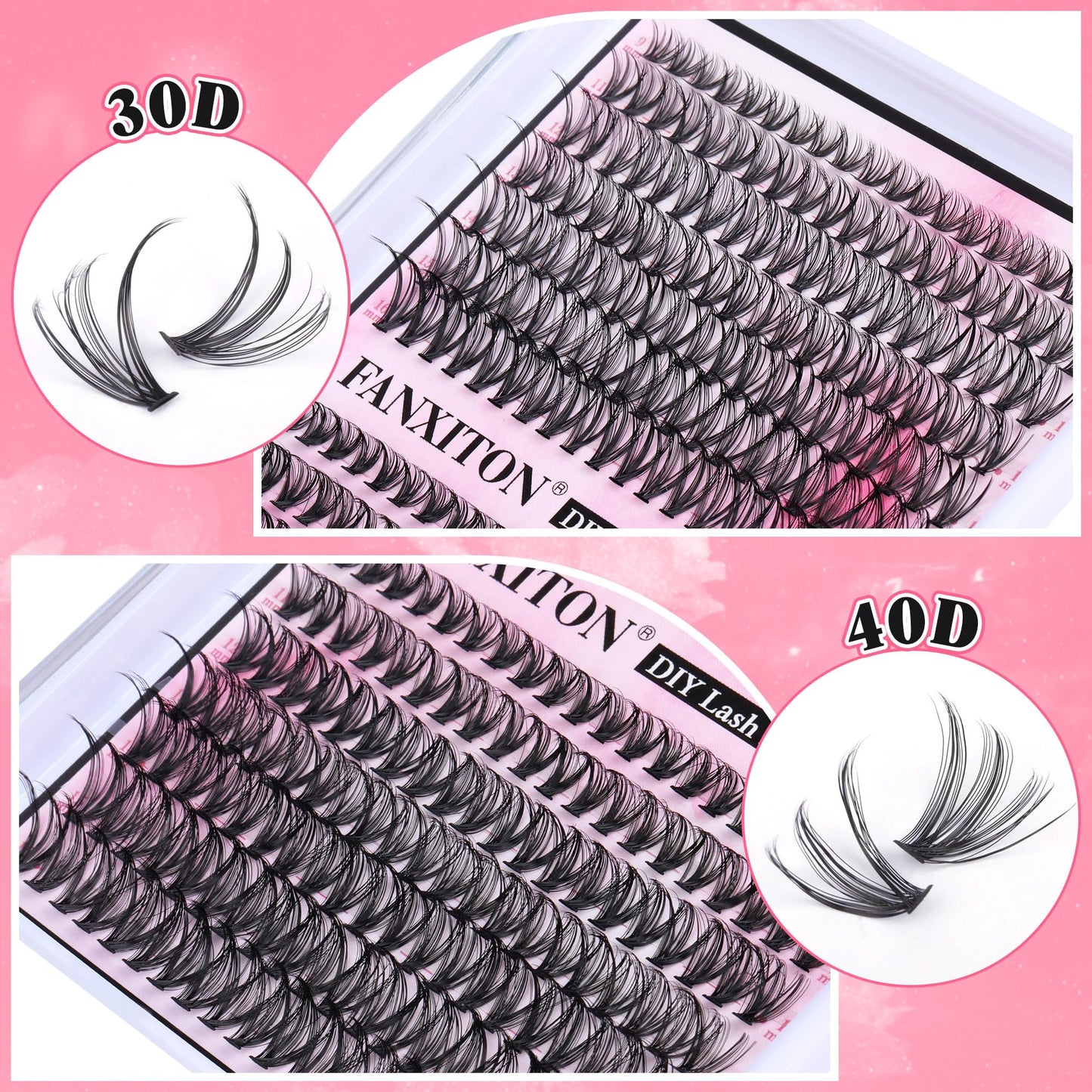 DIY Lash Extension Kit Natural Lash Clusters 30D+40D Mix 9-16 mm D Curl lndividual Lashes Lash Remover 280 pcs Wispy Eyelash Extension Kit with Lash Bond and Seal and Lash Tweezers by FANXITON