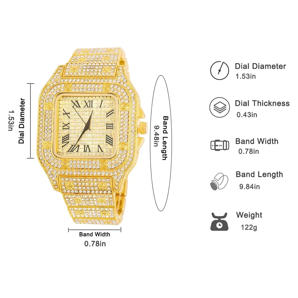Gold Cuban Chain Watch Set