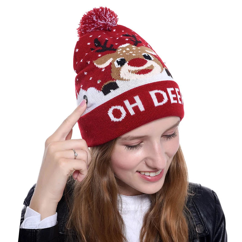 LED Knitted Christmas Beanie Hat