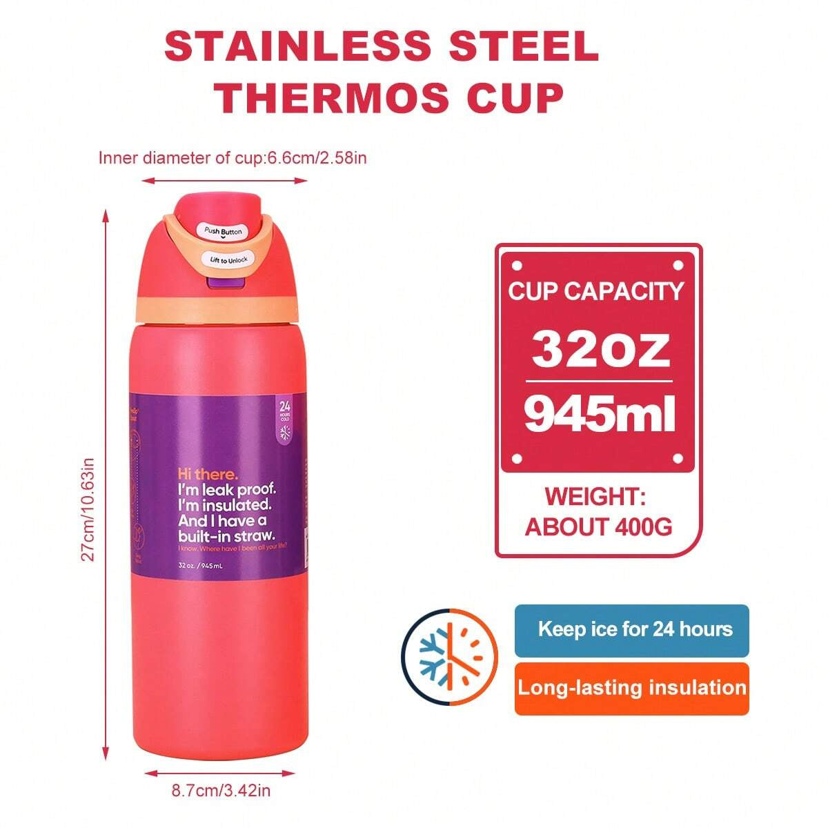 Owala Coral Powder Ice Water bottle