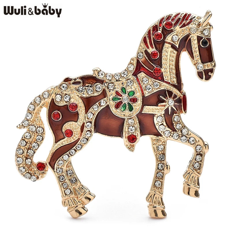 Wuli&baby Luxury Strong Horse Brooches For Women Unisex 4-color Elegant Enamel Animal Year Of The Horse Brooch Pins Gifts