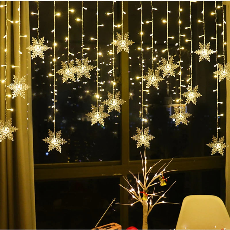 LED Snowflake Curtain String Lights