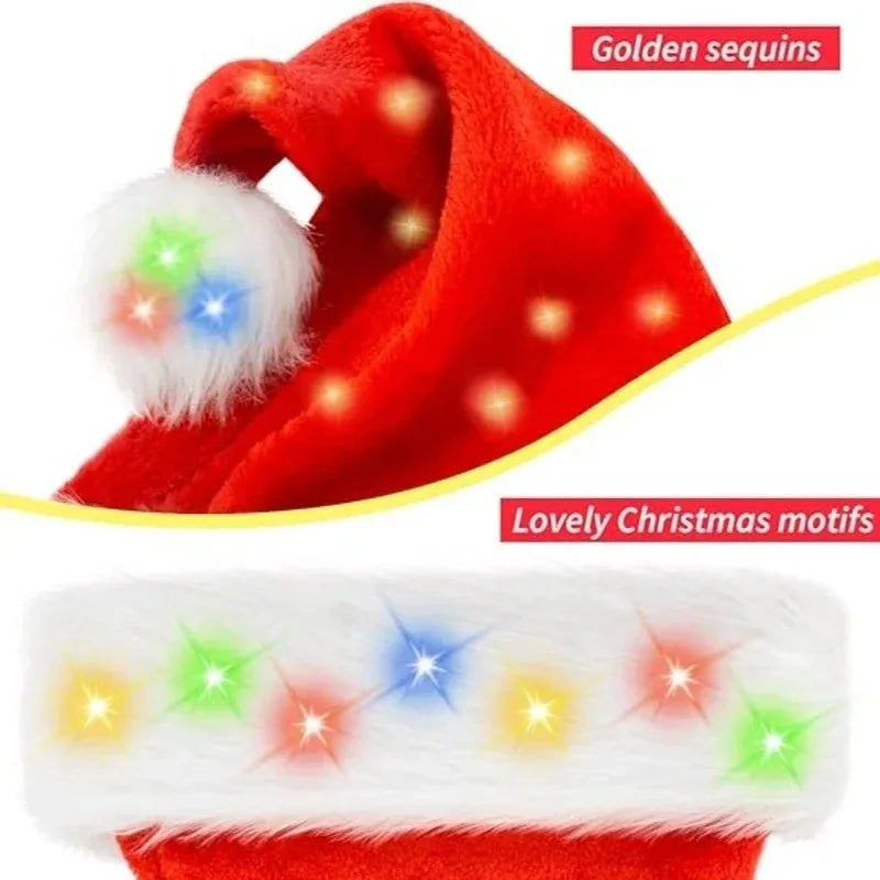 LED Red Velvet Santa Hats