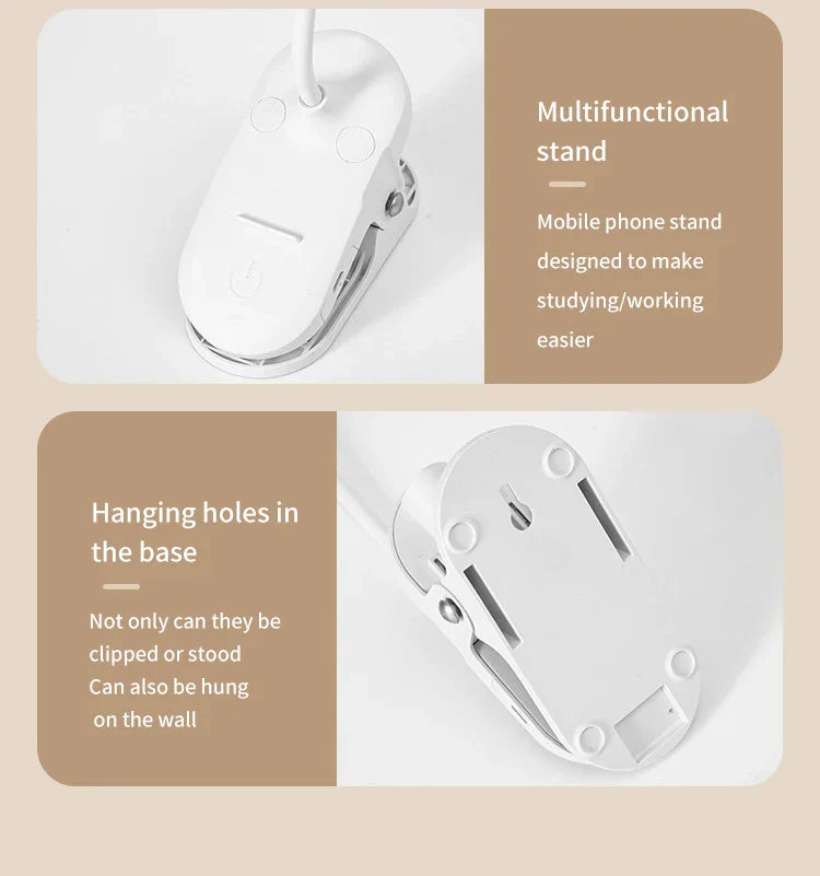 Table Lamp USB Rechargeable Desk Lamp Clip Bed Reading Book Night Light LED Touch 3 Modes Dimming Eye Protection Light Plug in