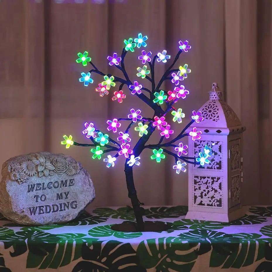 Cherry Blossom Tree Light,17inch 40LED Lighted Tabletop Artificial Flower Bonsai Tree Lamp USB Powered Gifts for Home Decor