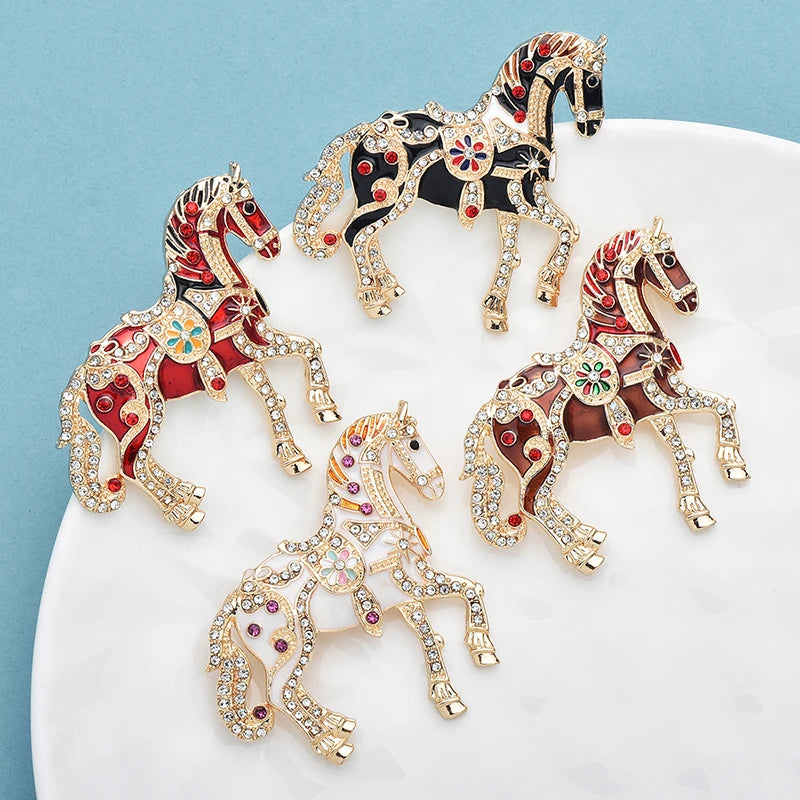 Wuli&baby Luxury Strong Horse Brooches For Women Unisex 4-color Elegant Enamel Animal Year Of The Horse Brooch Pins Gifts