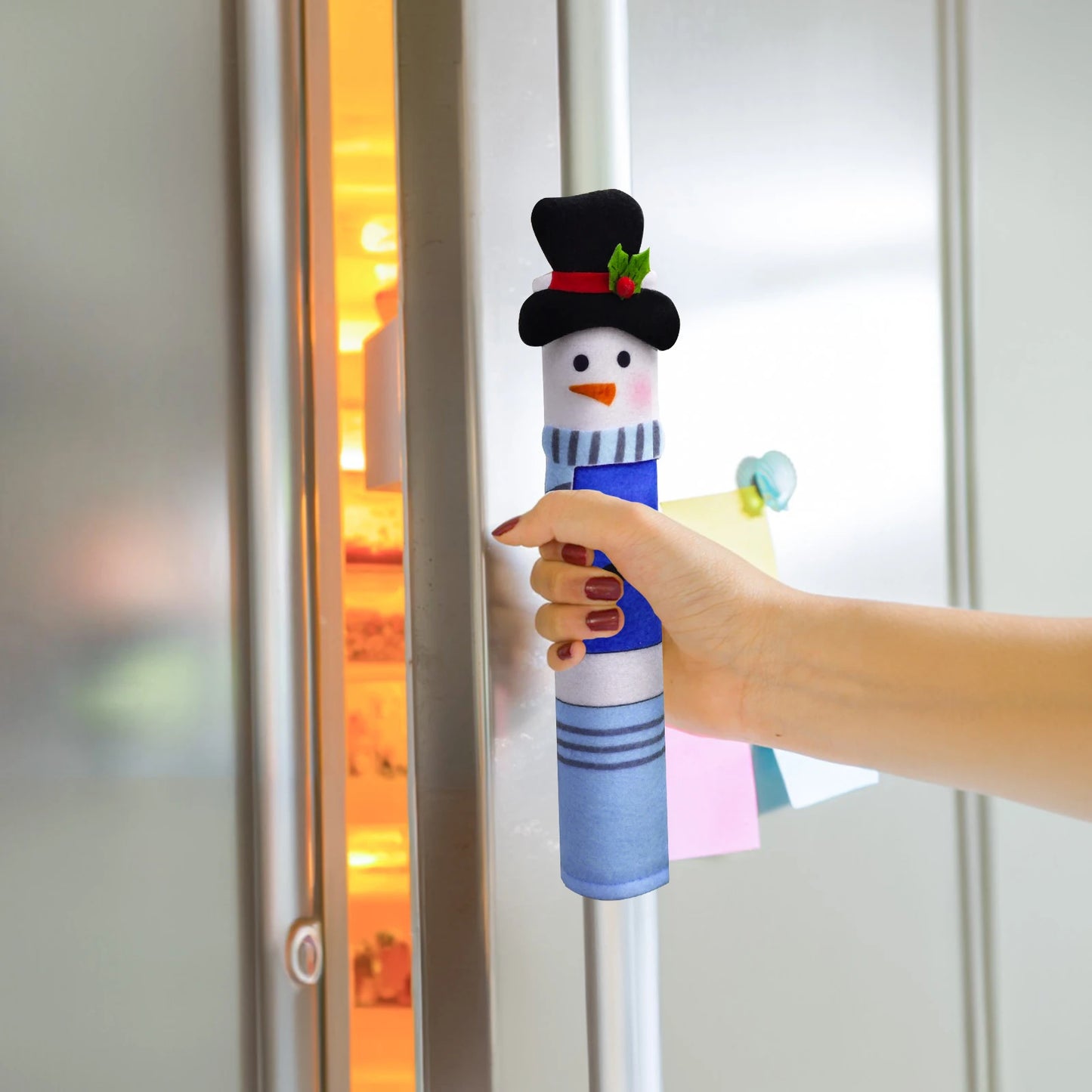 OurWarm Christmas Refrigerator Handle Covers Set of 3, Festive Blue Snowman Kitchen Decor for Fridge Door, Xmas Decor Indoor