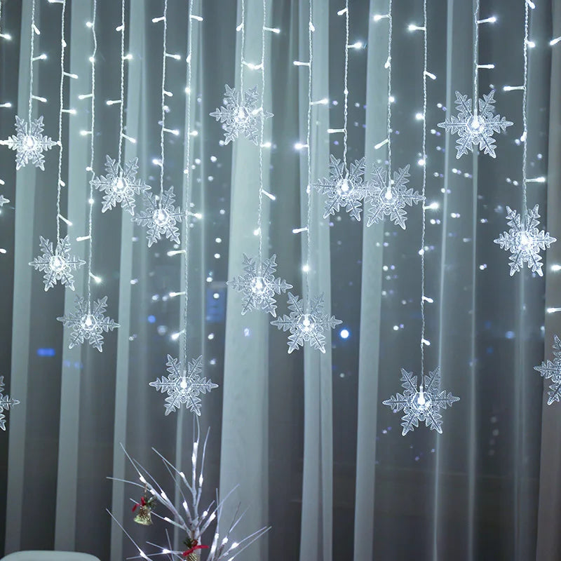 LED Snowflake Curtain String Lights