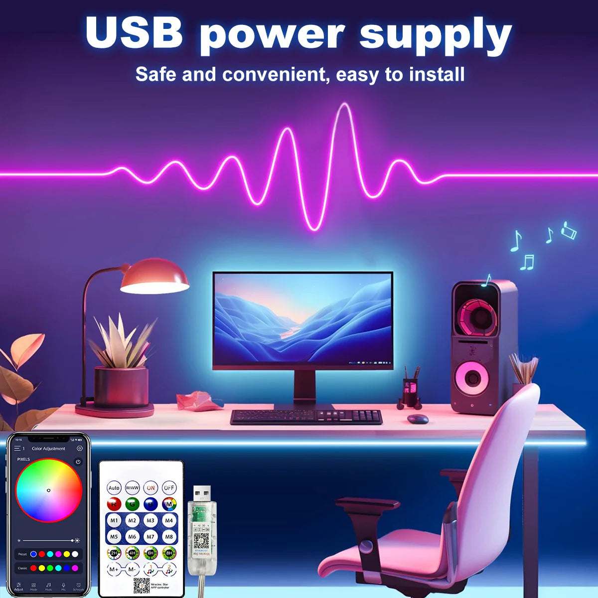 WELPUR RGB USB Neon Strip Light