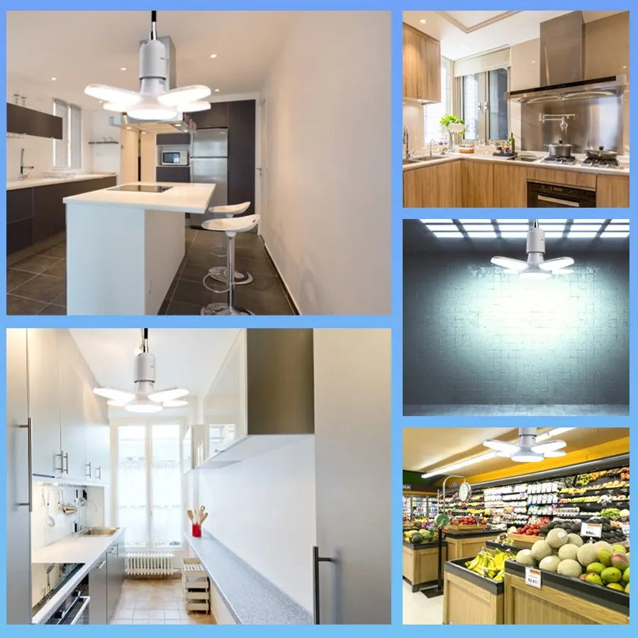 E27 Foldable Fan Shape LED Bulb Lamp  220V 110V 40 LEDs Light Bulbs For Home Ceiling Lamp Warehouse Garage  White Light 6500