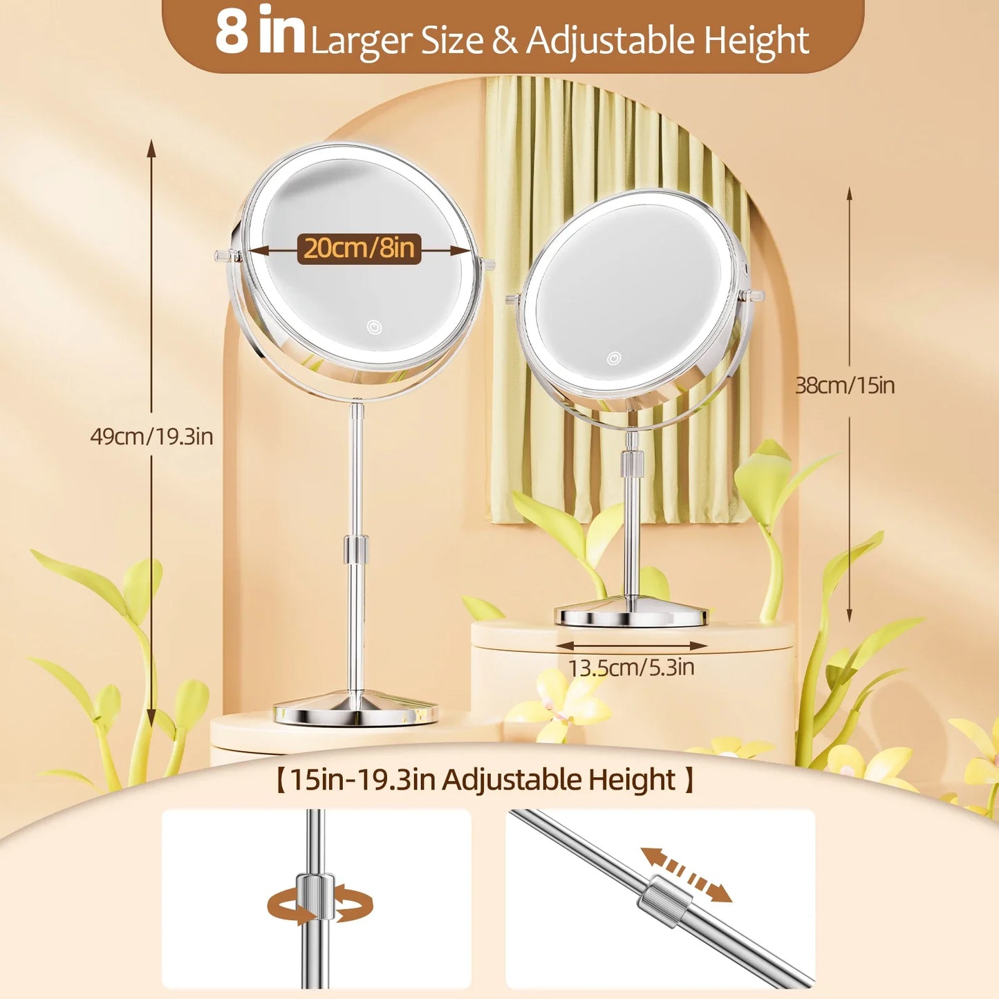 8-Inch Lighted Magnifying Makeup Mirror