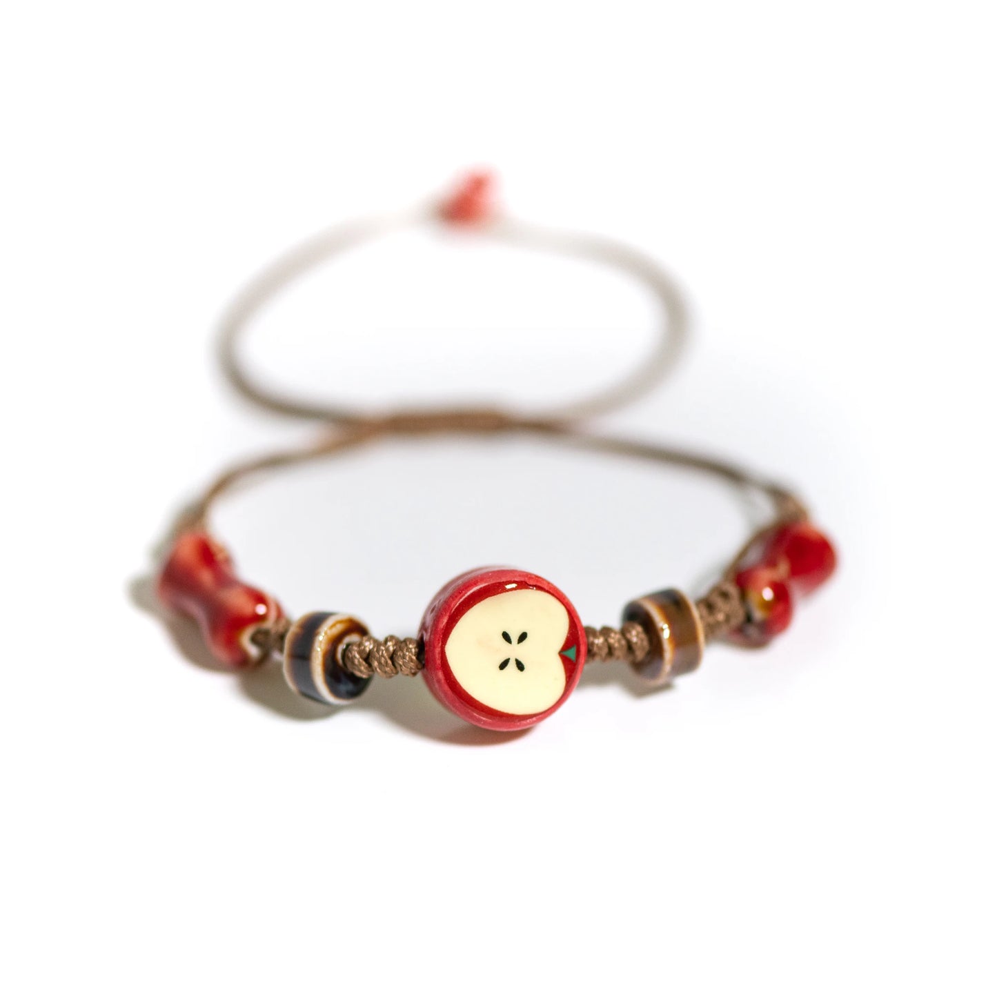 Handmade Apple Ceramic Bracelet Adjustable Woven Cord Cute Cartoon Style Jewelry for Gifts
