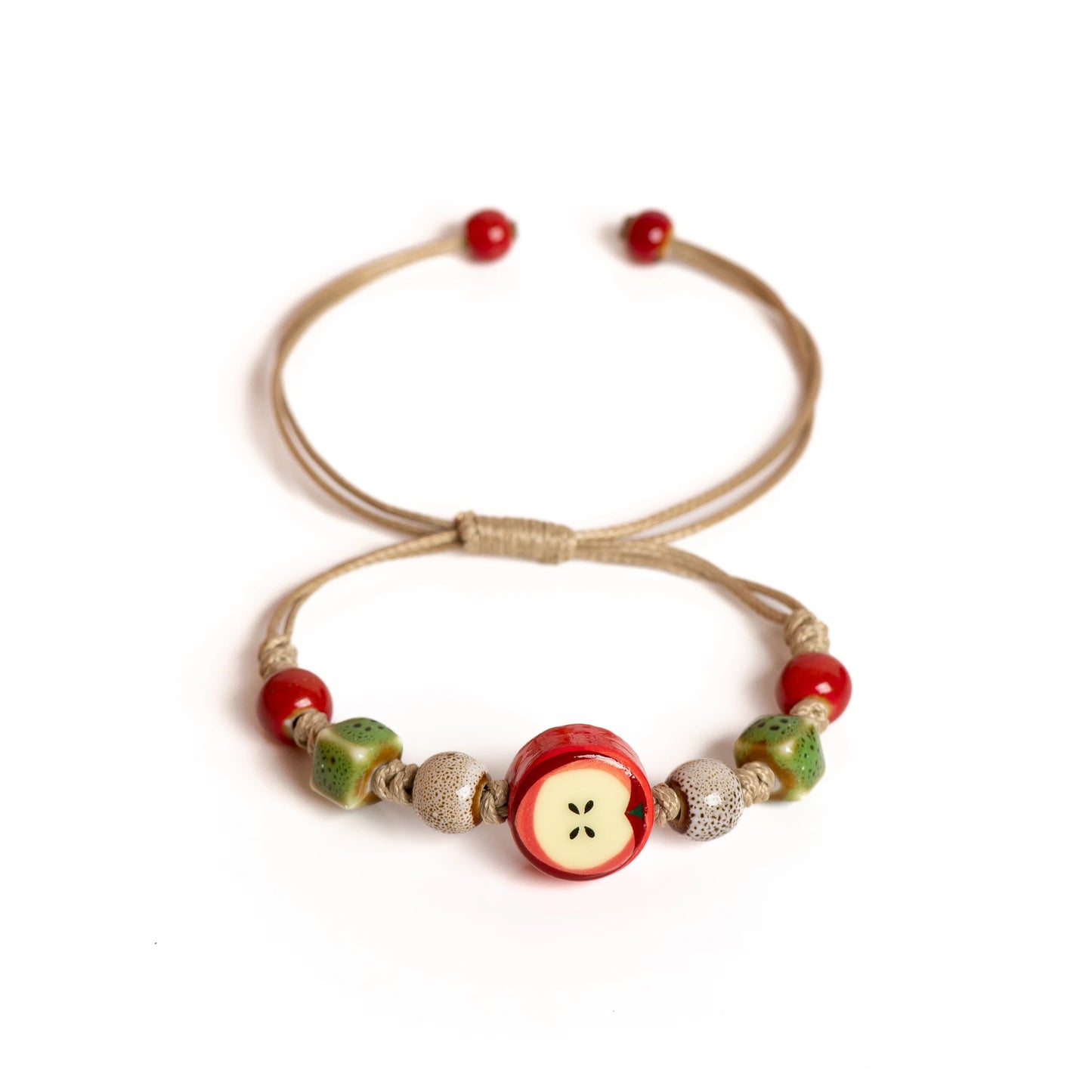 Handmade Apple Ceramic Bracelet Adjustable Woven Cord Cute Cartoon Style Jewelry for Gifts