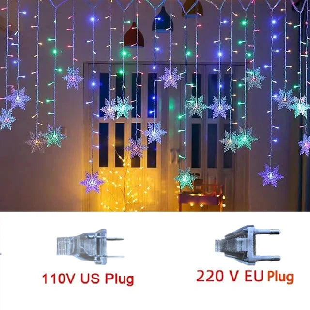 LED Snowflake Curtain String Lights