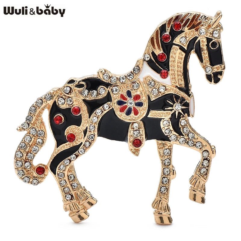 Wuli&baby Luxury Strong Horse Brooches For Women Unisex 4-color Elegant Enamel Animal Year Of The Horse Brooch Pins Gifts