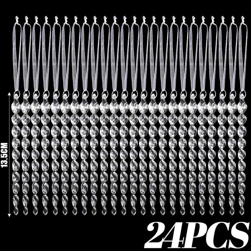 24/2PCS Crystal Clear Christmas Ornaments Acrylic Snowflake Icicles Pendants Winter Party Holiday Xmas Tree Hanging Decorations