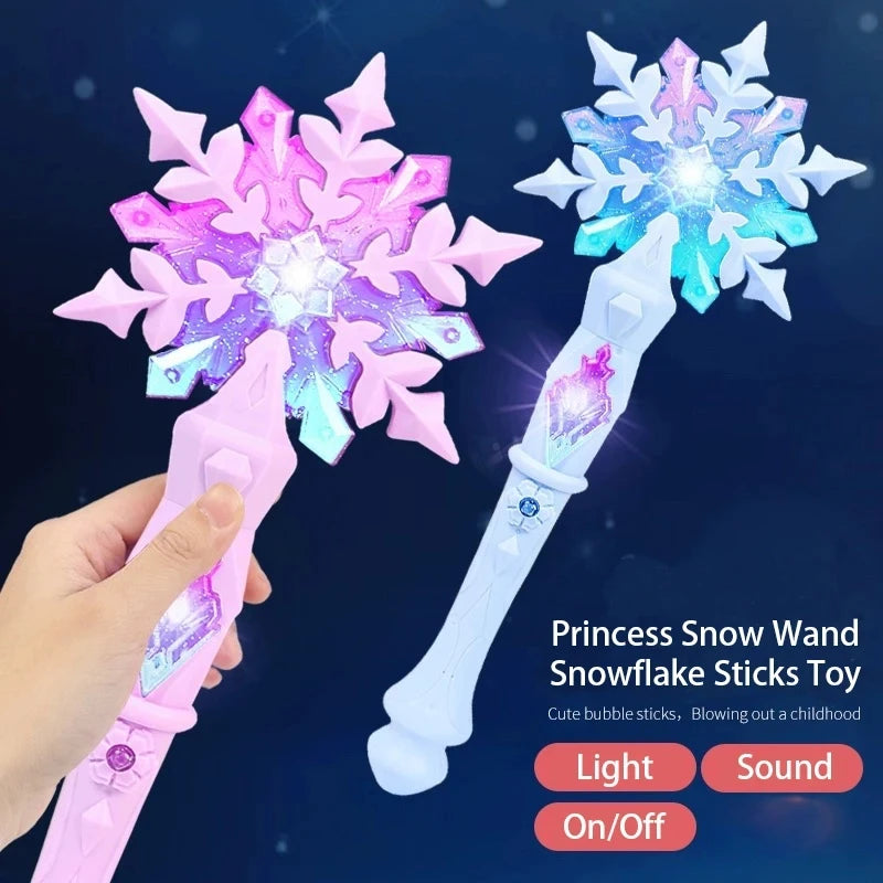 Princess Snow Wand Toy Fairy Girls Glowing Wands Christmas Halloween Children Toys Snowflake Light Sound Sticks Kid Cosplay
