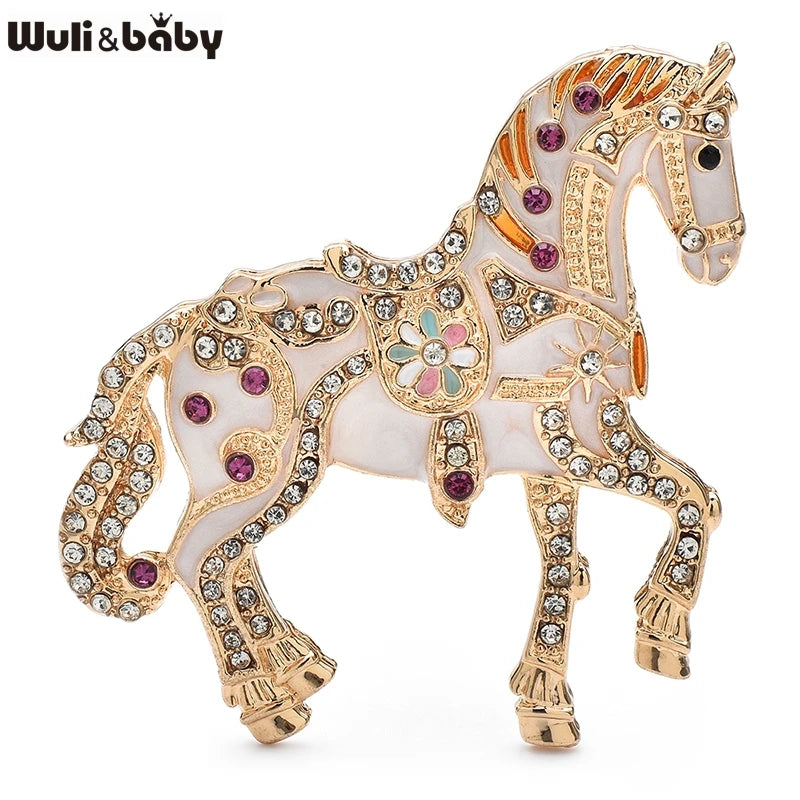 Wuli&baby Luxury Strong Horse Brooches For Women Unisex 4-color Elegant Enamel Animal Year Of The Horse Brooch Pins Gifts