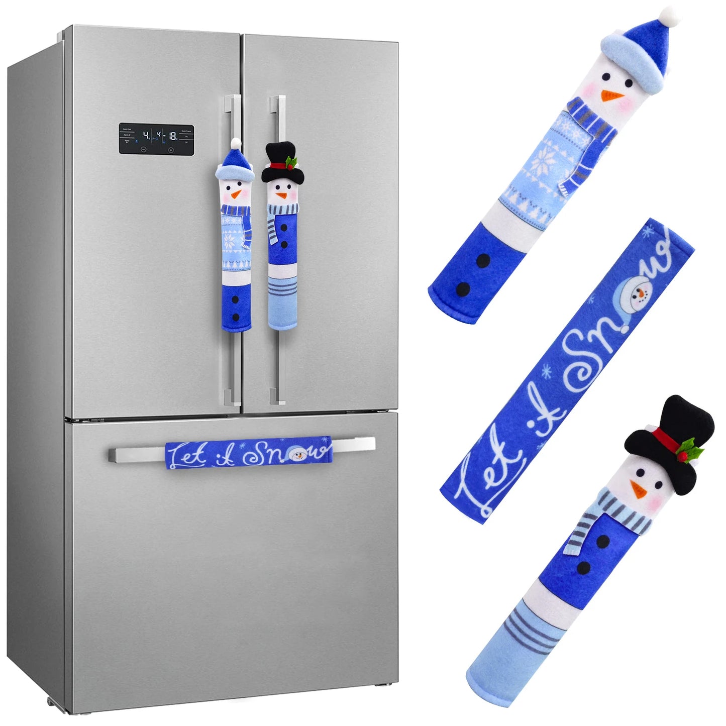 OurWarm Christmas Refrigerator Handle Covers Set of 3, Festive Blue Snowman Kitchen Decor for Fridge Door, Xmas Decor Indoor