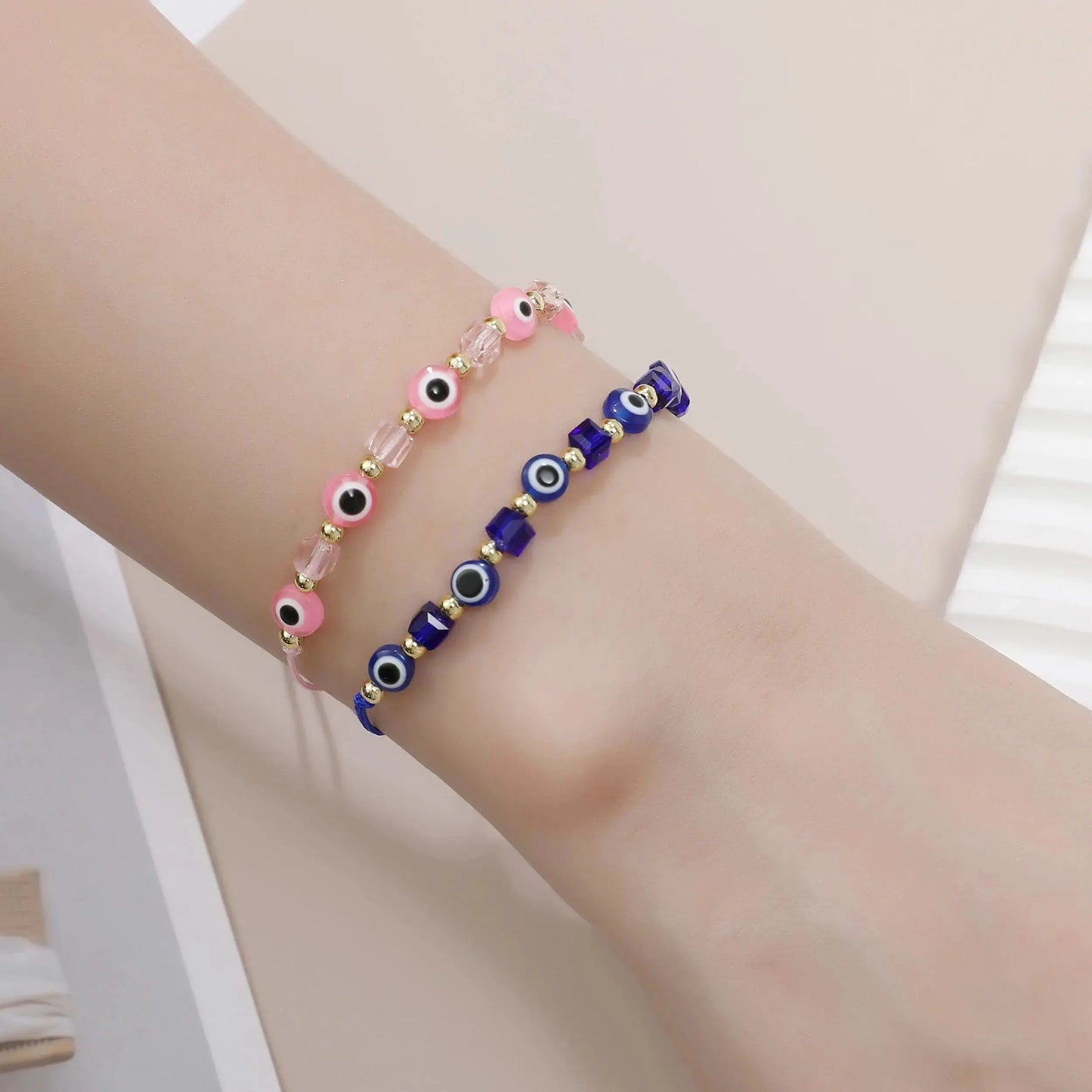 12pcs New Evil Eye Square Crystal Bracelet Handmade Prayer Bangles Adjustable Anklets Wrist Jewelry Gift for Friend