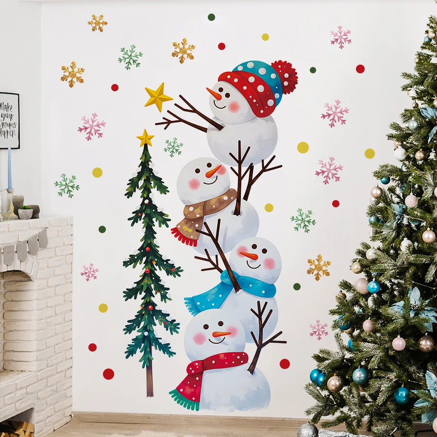 Colorful Snowman Christmas Wall Stickers
