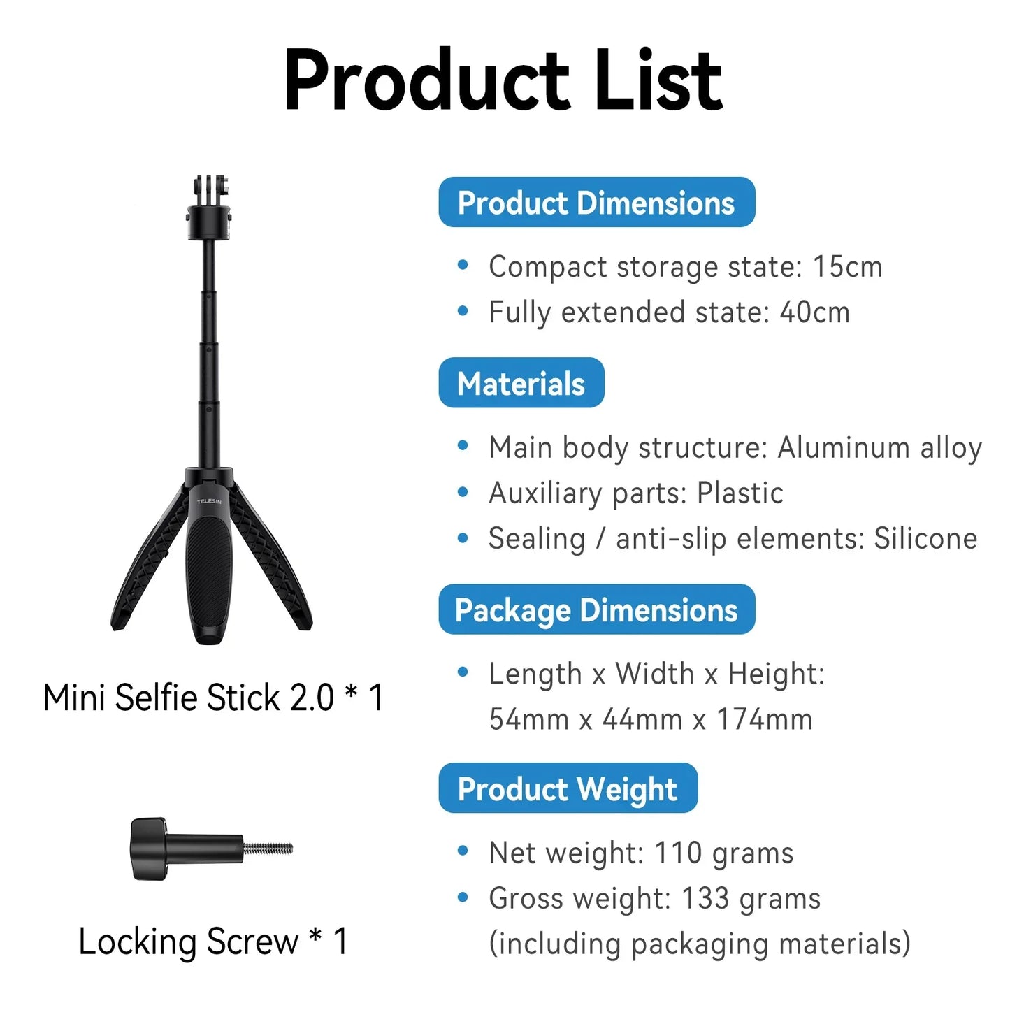 TELESIN Mini Selfie Tripod