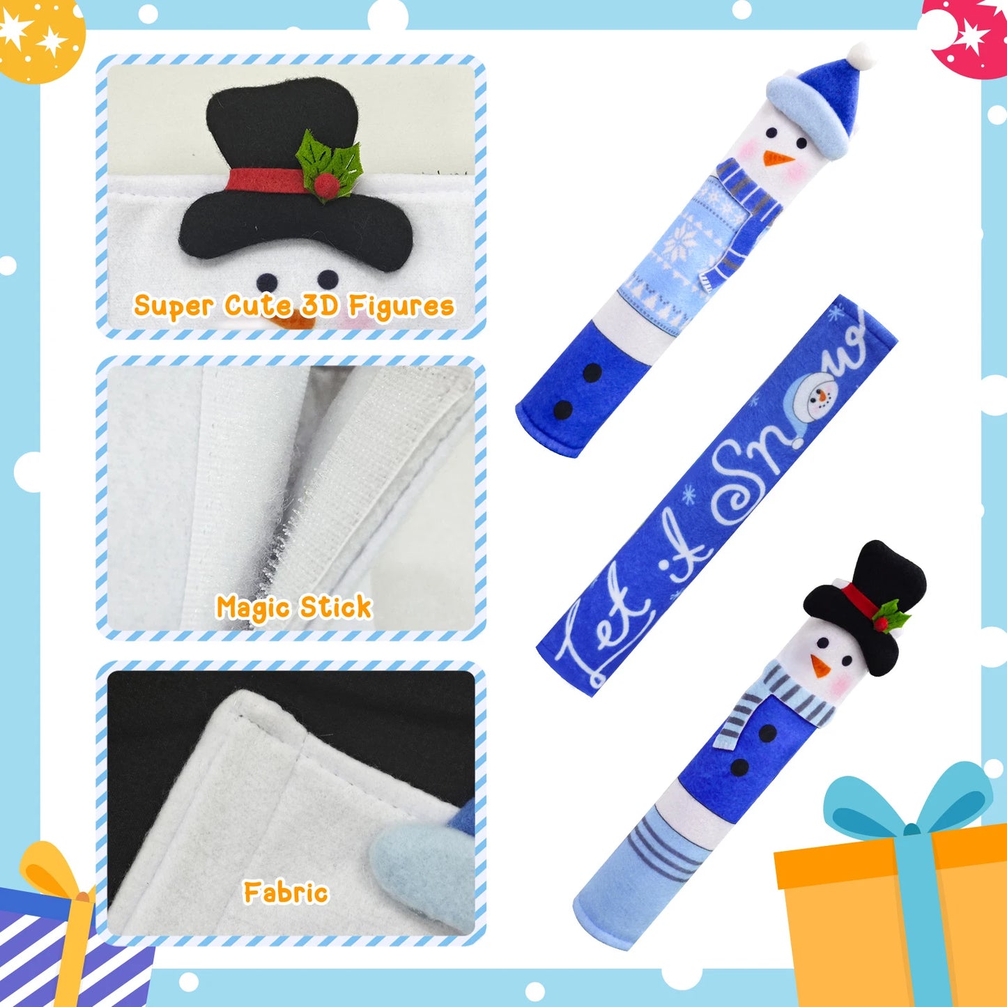 OurWarm Christmas Refrigerator Handle Covers Set of 3, Festive Blue Snowman Kitchen Decor for Fridge Door, Xmas Decor Indoor