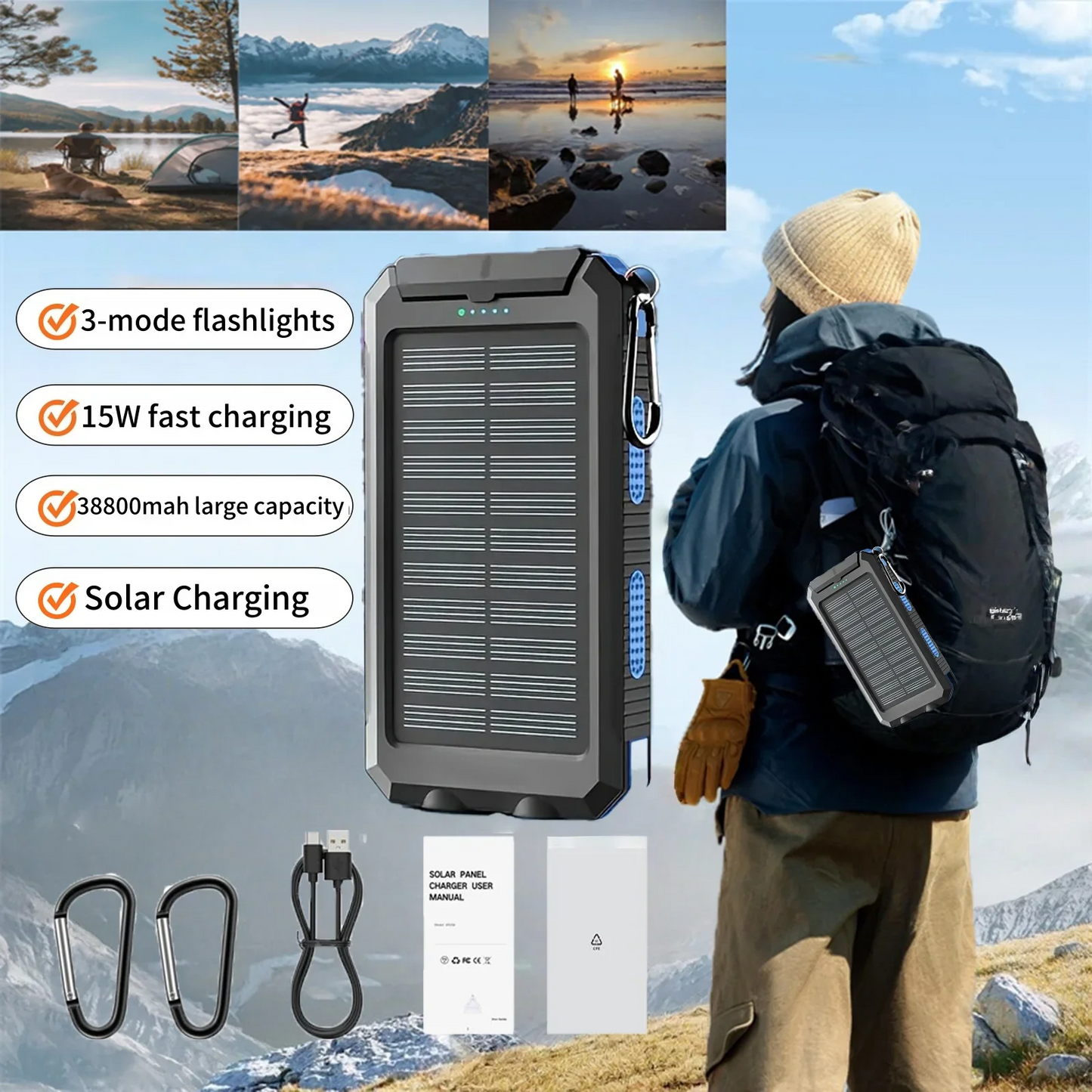 38800mAh Waterproof Solar Power Bank
