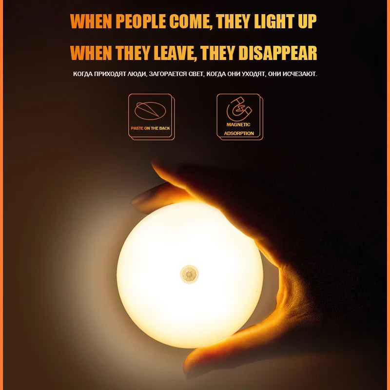 Bedroom Night Smart Motion Sensor Light USB LED Button Switch Rechargeable Light Kitchen Hallway Room