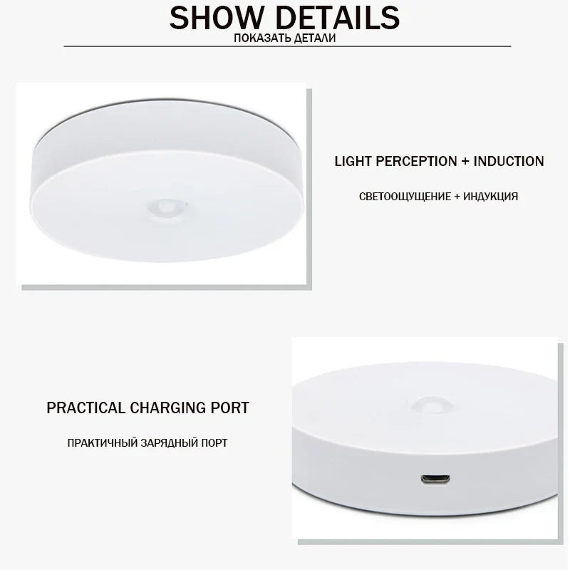 Bedroom Night Smart Motion Sensor Light USB LED Button Switch Rechargeable Light Kitchen Hallway Room