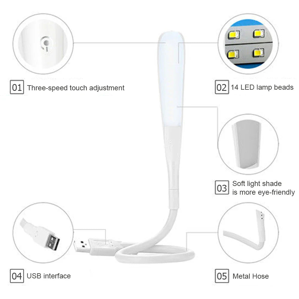 Mini Portable USB LED Light Touch Sensor Lights Dimmable Adjustable Bright Table Desk Lamp For Power Bank PC Laptop Notebook