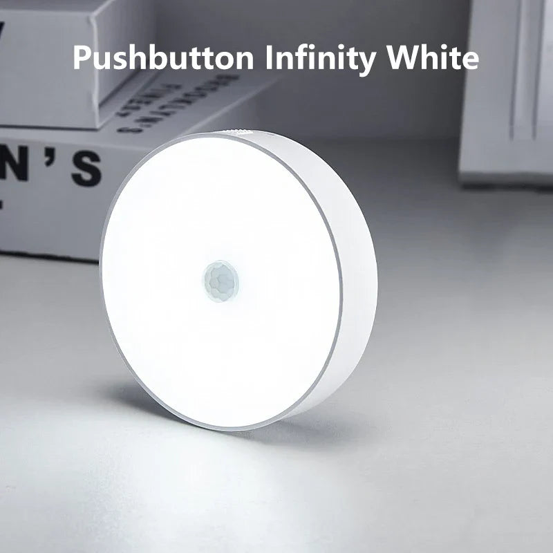 Bedroom Night Smart Motion Sensor Light USB LED Button Switch Rechargeable Light Kitchen Hallway Room