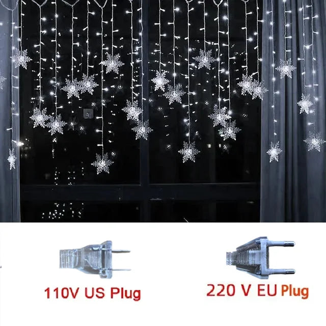 LED Snowflake Curtain String Lights