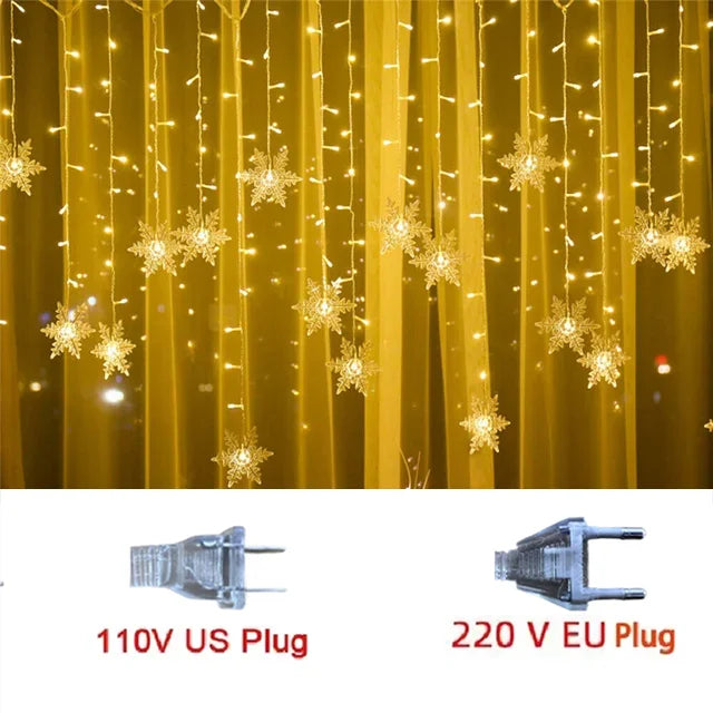 LED Snowflake Curtain String Lights