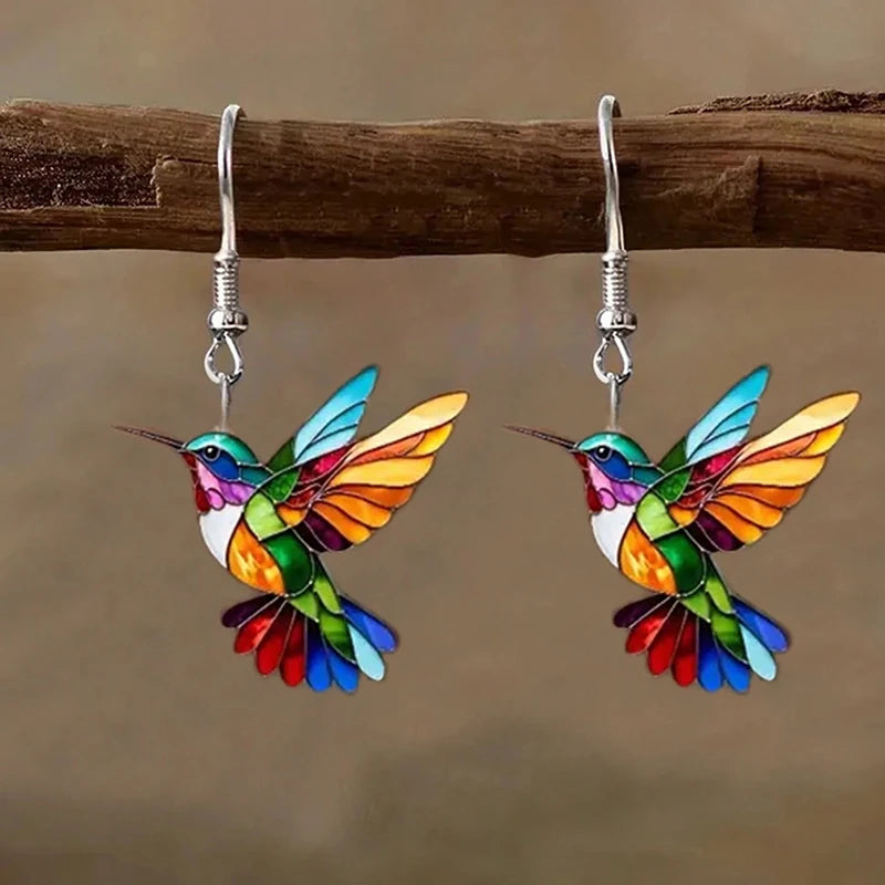 FTCY Acrylic Hummingbird Earrings For Women Retro Style Colorful Bird Drop Earrings Women's Jewelry Gifts