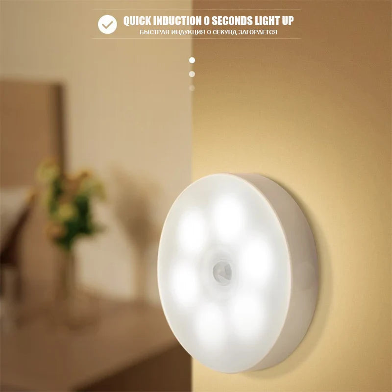 Bedroom Night Smart Motion Sensor Light USB LED Button Switch Rechargeable Light Kitchen Hallway Room