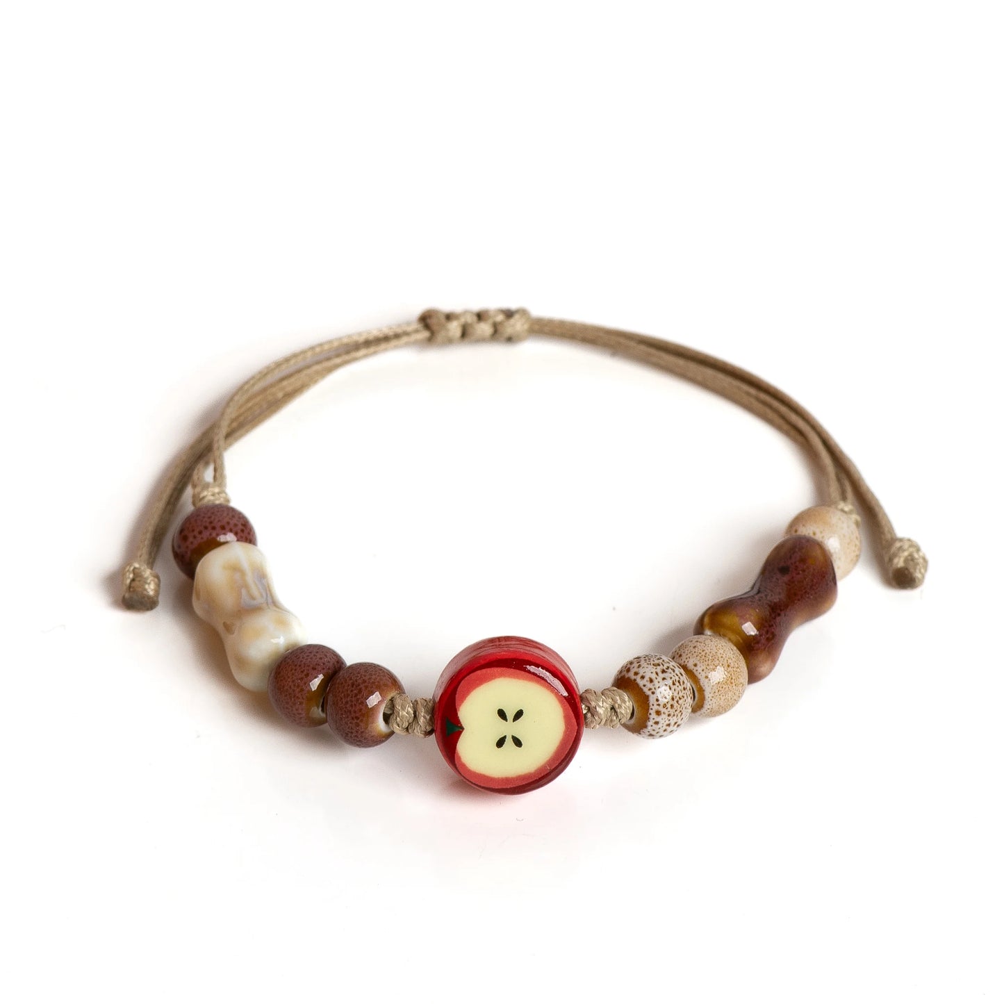Handmade Apple Ceramic Bracelet Adjustable Woven Cord Cute Cartoon Style Jewelry for Gifts