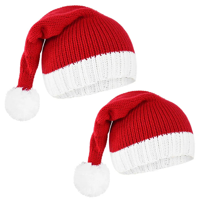 2025 Knitted Christmas Hat Cute Pompom Adult Child Soft Beanie Santa Cap New Year Party Kids Gift Navidad Natal Noel Decoration