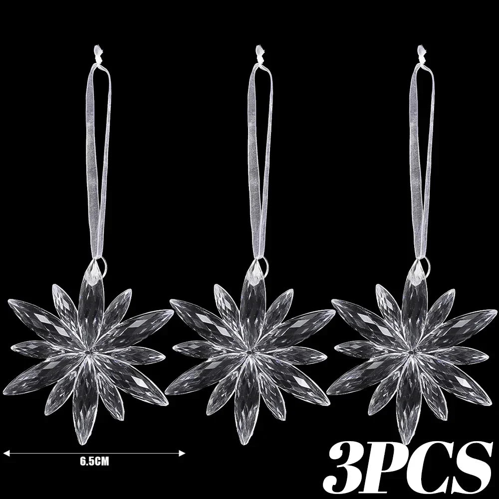 24/2PCS Crystal Clear Christmas Ornaments Acrylic Snowflake Icicles Pendants Winter Party Holiday Xmas Tree Hanging Decorations