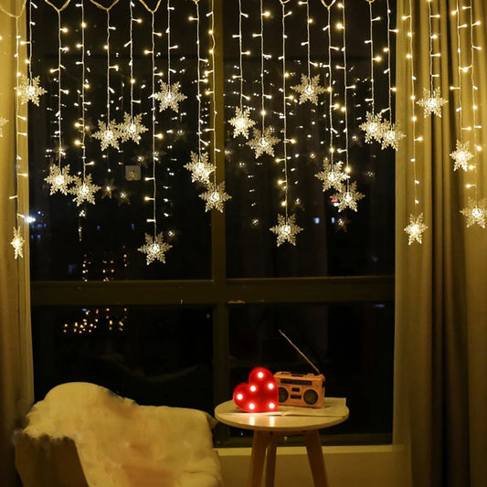 LED Snowflake Curtain String Lights