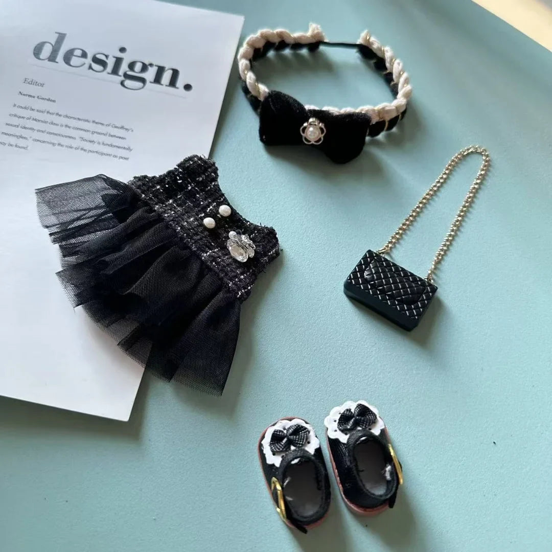 SeamosToys Black Camellia Labubu Clothes