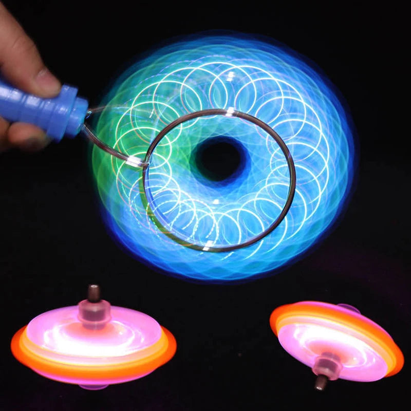 Led Magic Magnetic Orbit Spinning Top Toy Creative Hand Cranked Color Luminous Colorful Gyroscope Rotating Handle Child Classic