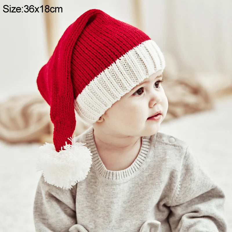 2025 Knitted Christmas Hat Cute Pompom Adult Child Soft Beanie Santa Cap New Year Party Kids Gift Navidad Natal Noel Decoration